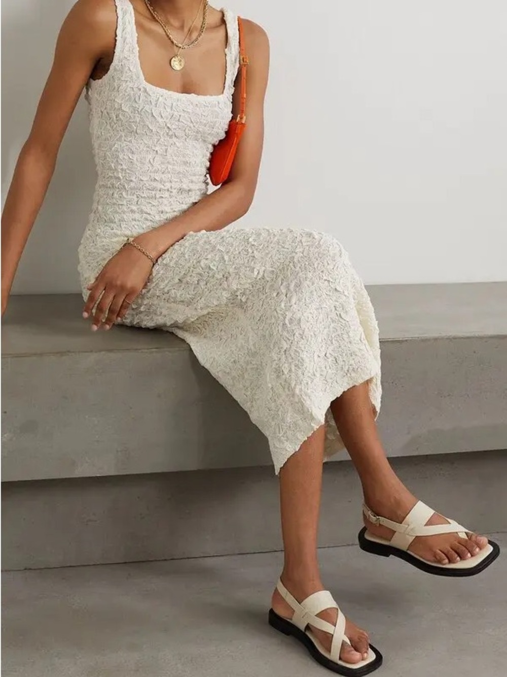 NWOT Mara Hoffman Sloan Popcorn Midi Dress in Ecru - M